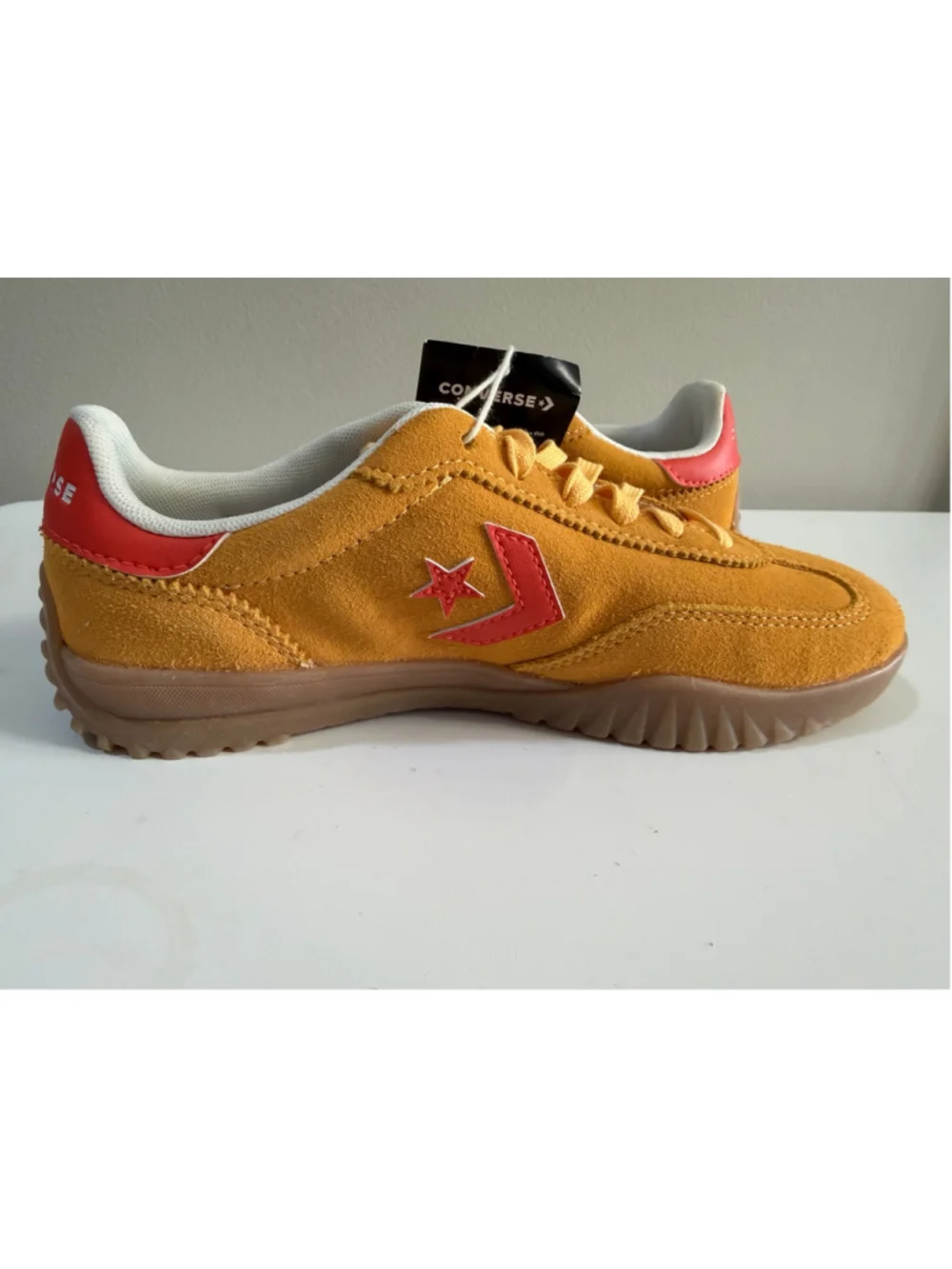 Converse Run Star Trainer Suede Sneakers Mustard Yellow Gum Sole Unisex